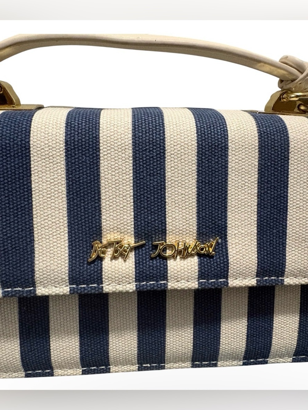 Betsey Johnson Blue White Striped Small Satchel Crossbody Detach Strap - Picture 2 of 9